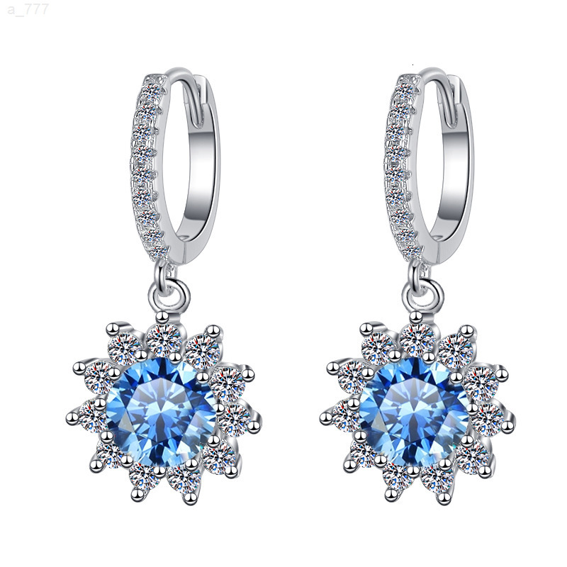 Fine Jewel Flower Shape S925 Silver Design GRA Test Drill Pen 105Ct Blue Pink Color Moissanite Stud Pendants Hoop Earrings