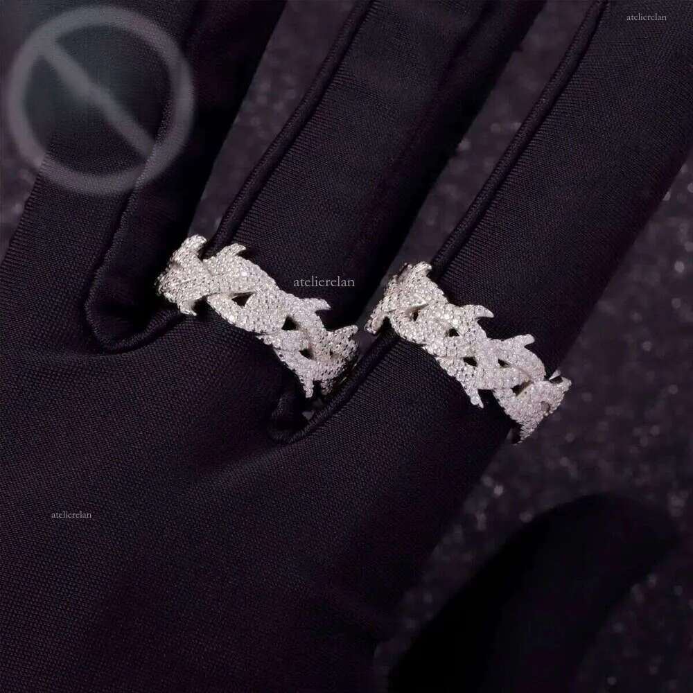 Spiked Design Mossanite Fine Jewelry Sterling Sier s Hip Hop for Men Women VVS Moissanite Dia Cuban Ring