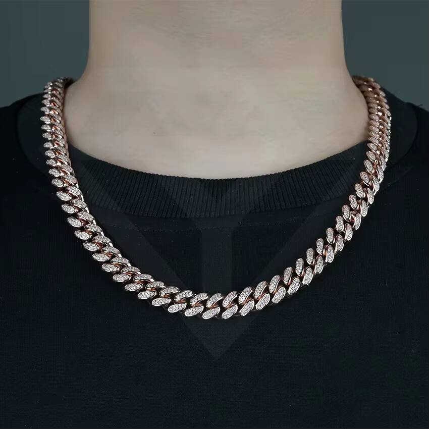 Hip Hop Jewelry 12mm Brass CZ Diamond Iced Out Cuban Link Chain Bracelet Necklace for Wedding and Gift