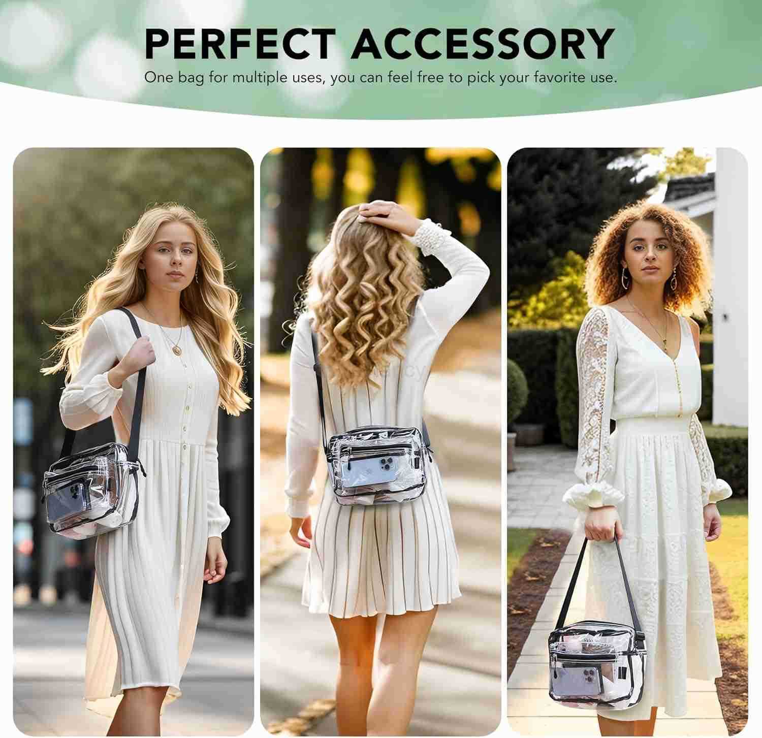 Clear messenger shoulder bag plastic womens crossbody stadium transparent purse work concerts see throughW250911