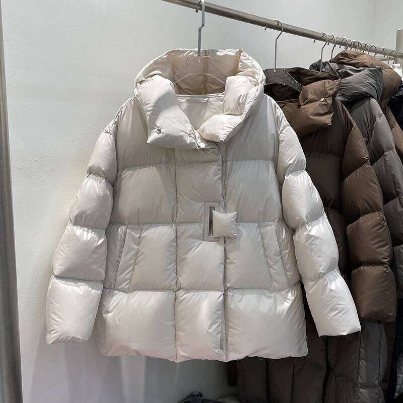 Janveny Winter 90% White Duck Down Jacket Women 2025 Fashion Female Thick Warm Fluffy Parkas Loose Oversized Puffer Coat Outwear