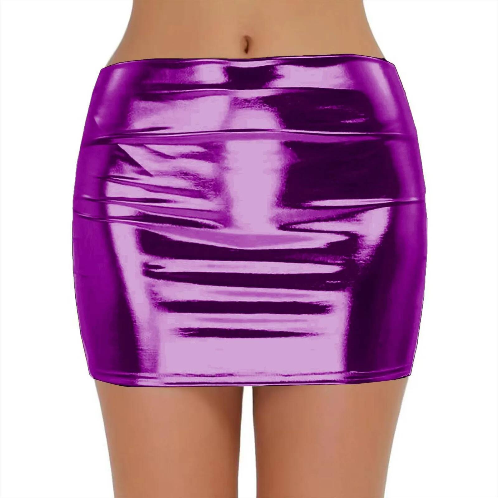 Sexy PU Leather Short Skirts for Women Club Prom Performance Solid High Waist Mini Skirt Gold Red Shine Bright Fladas Mujer XXL dongdumaoyi