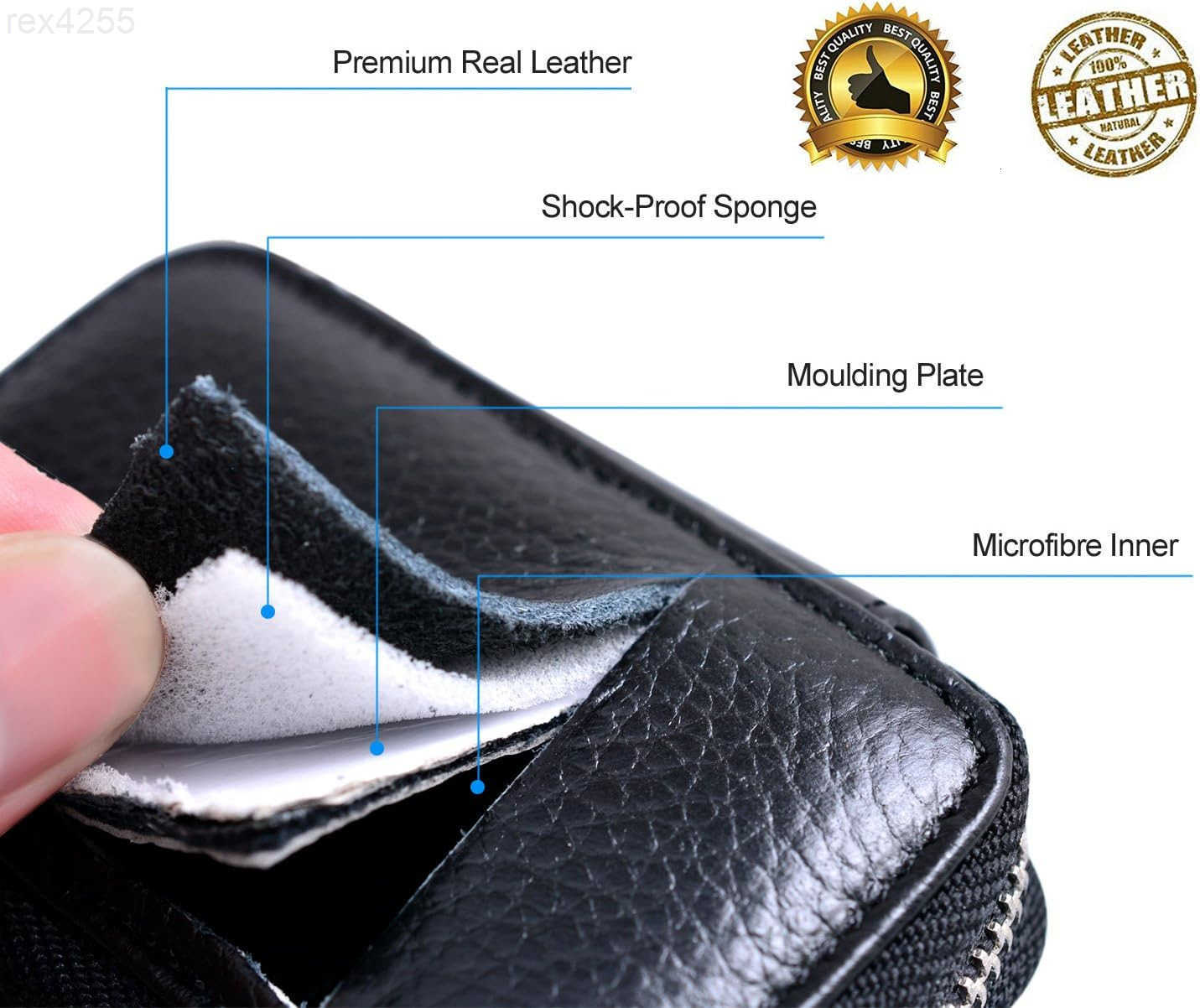 Car Key caseGenuine Leather Car Key Chain Keychain Holder Metal Hook and Keyring Zipper Bag for Remote Key Fob BlackW250911