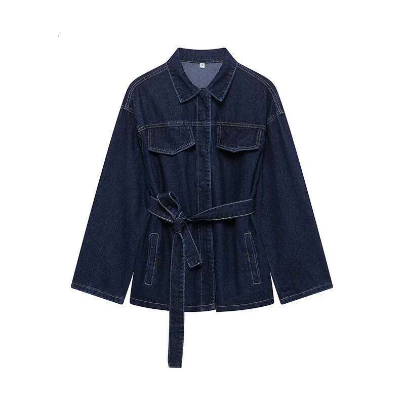 Willshela Women Fashion With Belt Denim Blue Single Breasted Jackets Vintage Lapel Neck Long Sleeves Female Chic Lady Outfits