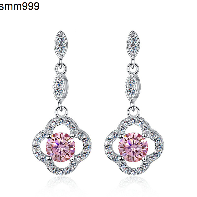Fine Jewel Flower Shape S925 Silver Design GRA Test Drill Pen 1205Ct Blue Pink Color Moissanite Pendants Earrings
