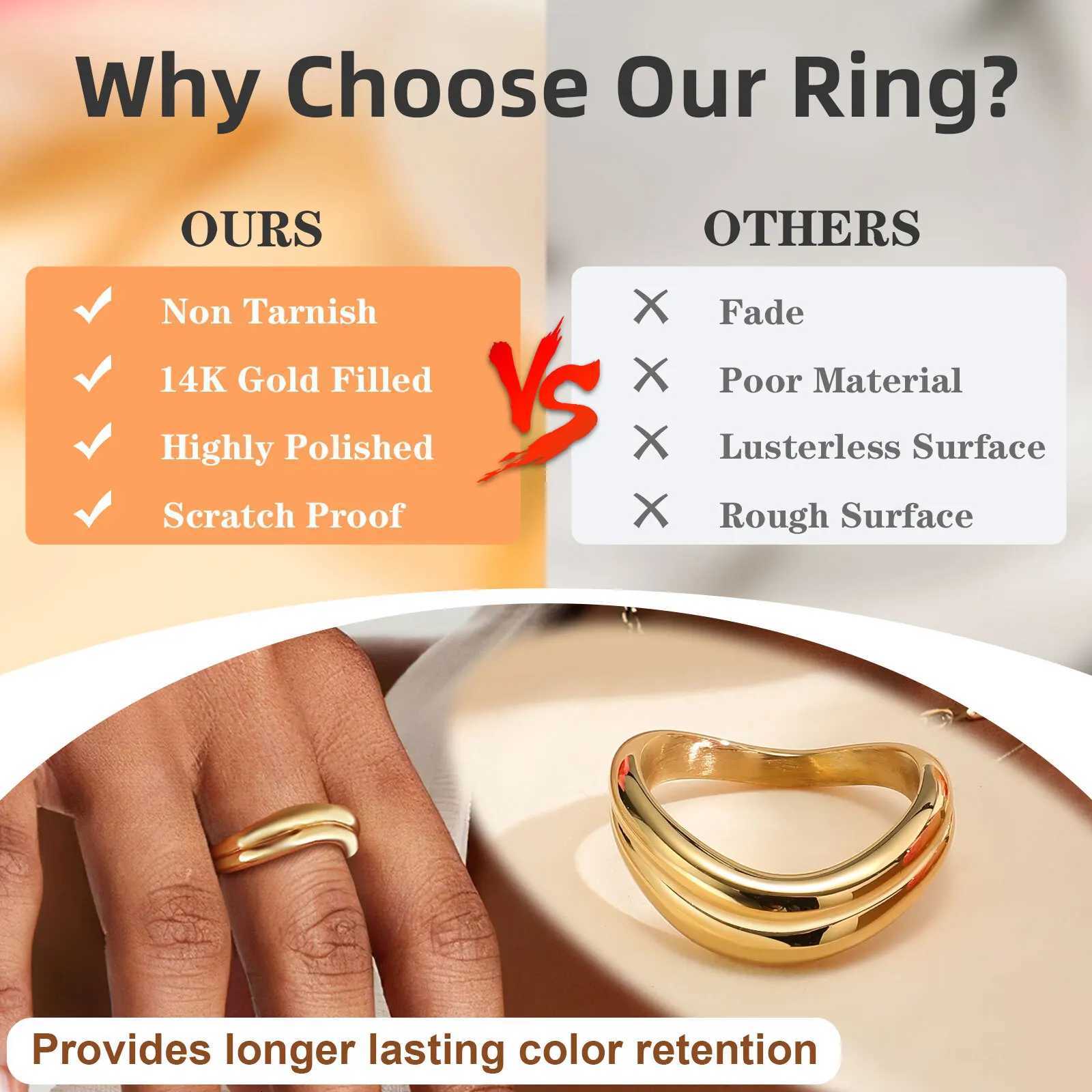Vnox Highly Polished Stainless Steel Geometric RingWaterproof Gold Plated Minimalist Wave ShapeSmooth Finger Jewelry Wedding W250911