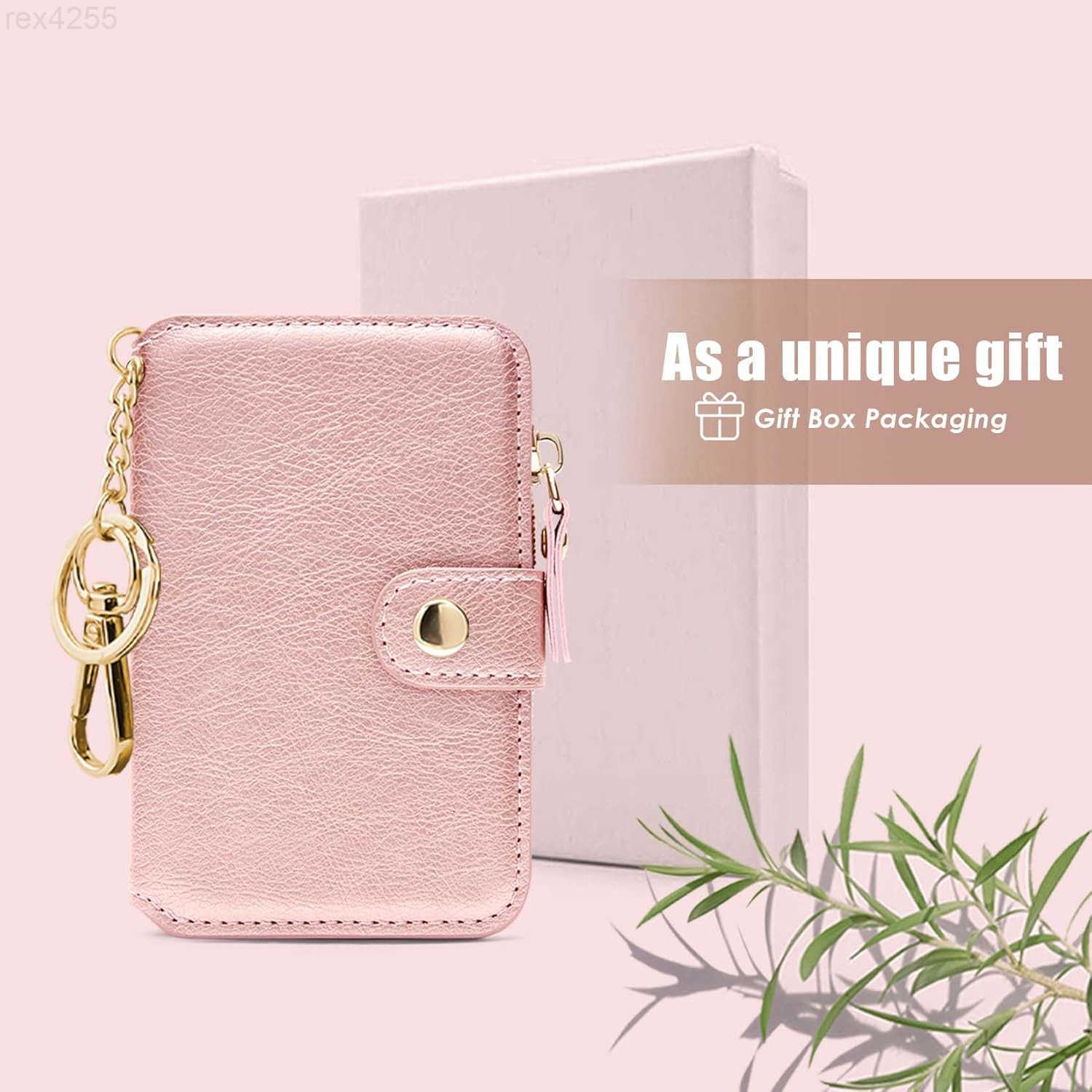 Keychain wallet Rfid Blocking Credit Card Holder Leather Zipper Card Case for WomenW250910