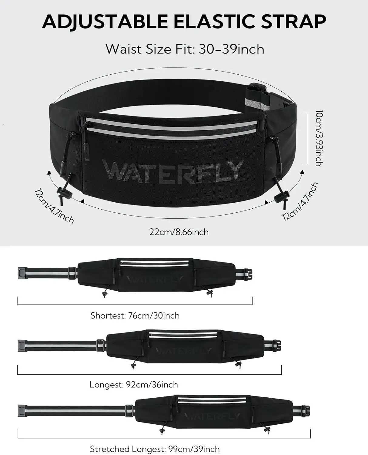 WATERFLY Running Belt Fanny Pack Breathable 3 Pocket Waist Bag for Men Women Workout Exercise Fitness Phone Holder Fits ALL Pho Z250911