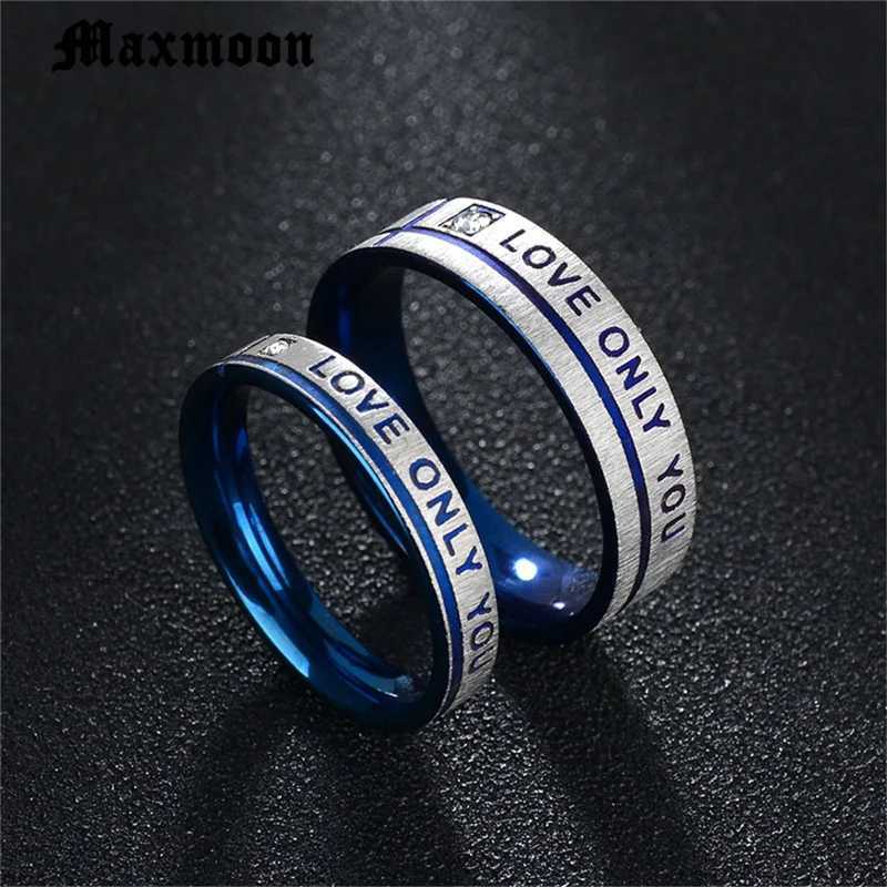 Maxmoon Couple Wedding Band Ring Stainless Steel CZ Stone Anniversary Engagement Promise Ring for Women Men W250911