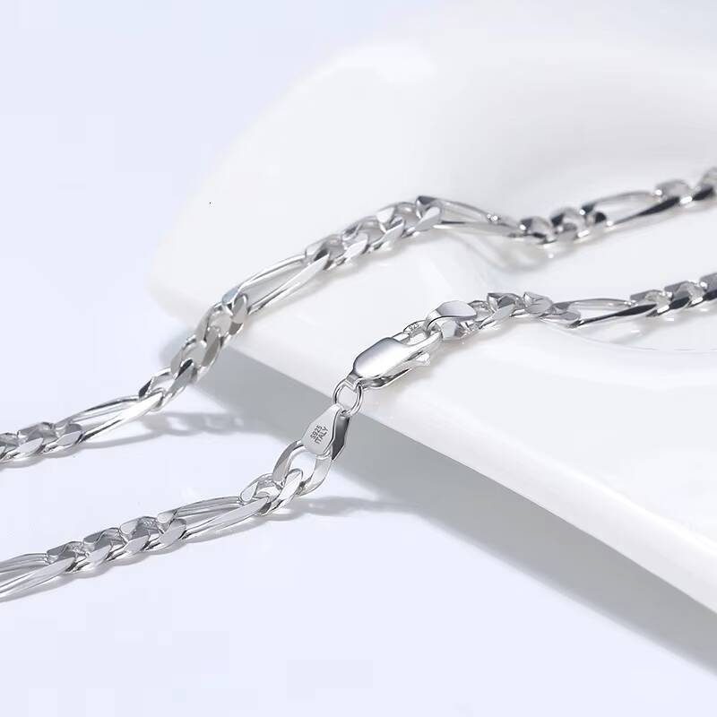 Custom 3 5 7mm Cuban Link Chain Hip Hop Fine Silver Jewelry S925 Sterling Silver Figaro Link Chain Necklace for Mens Women