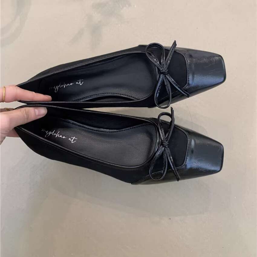 Gentle Pink Fairy Single 2025 Spring French Style Elegant Color Block Squ Toe Designer Shoe Shallow Mouth Wedge Shoes