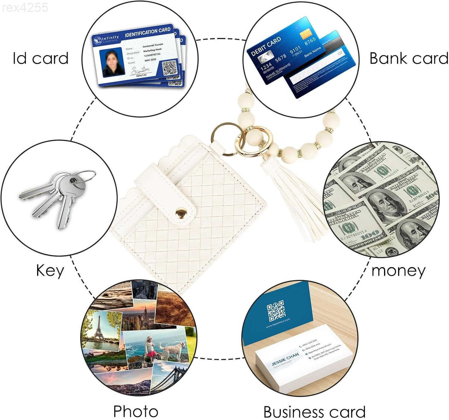 Wristlet Keychain with Wallet for Women Small Beige RFID Blocking Card Holder Keyring Charm with TasselW250911