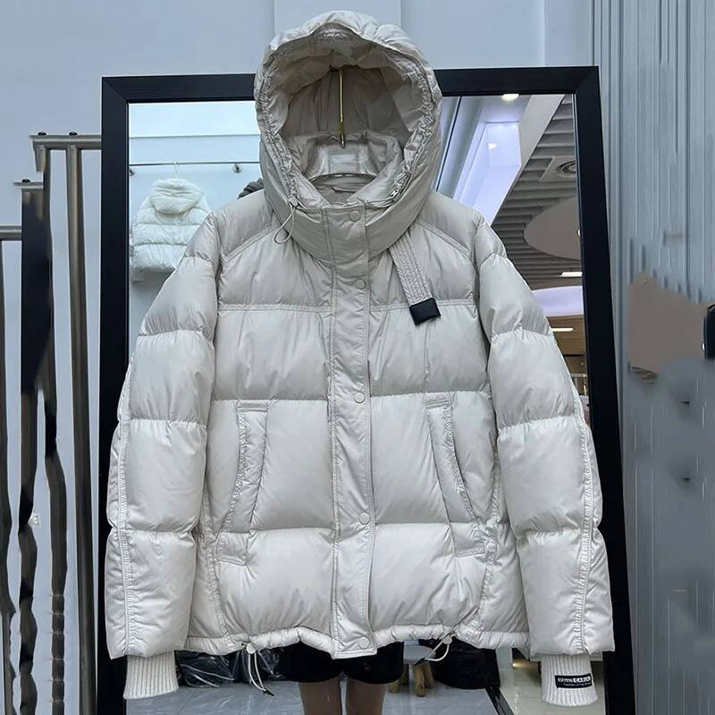 Temperament Short White Duck Women's Coat2025 New Winter Thickened Hooded Loose Women Down Jackets H561