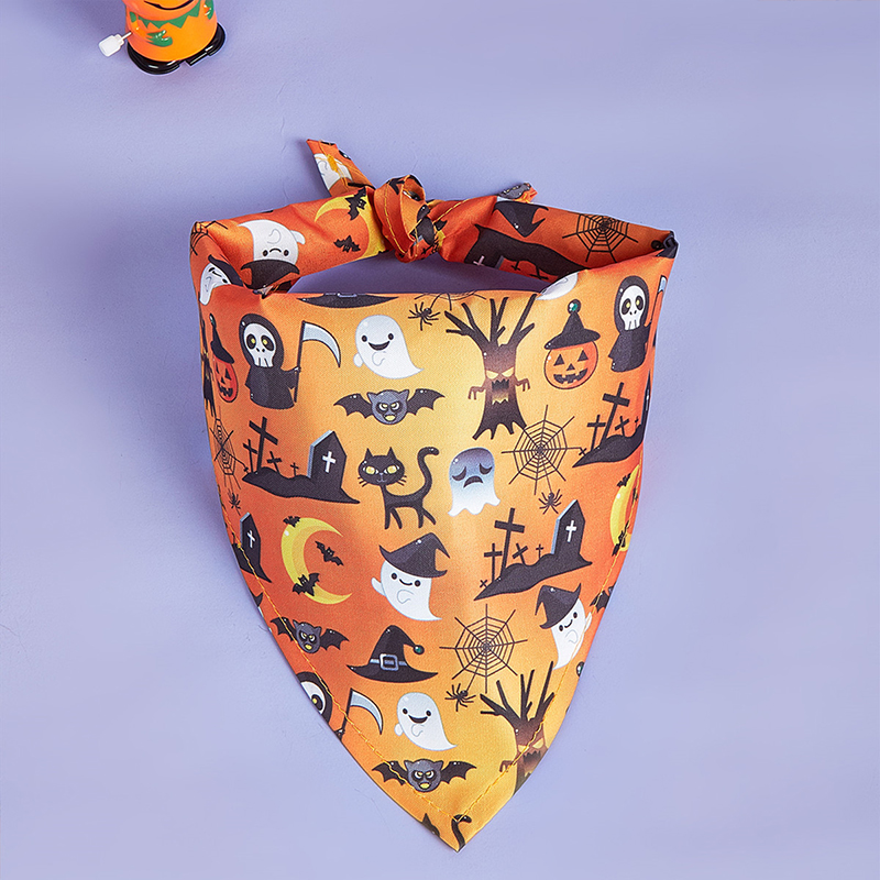 Halloween Orange Ghost Bib Festive Pet Fashion Spooktacular Orange Ghost Plush Bib