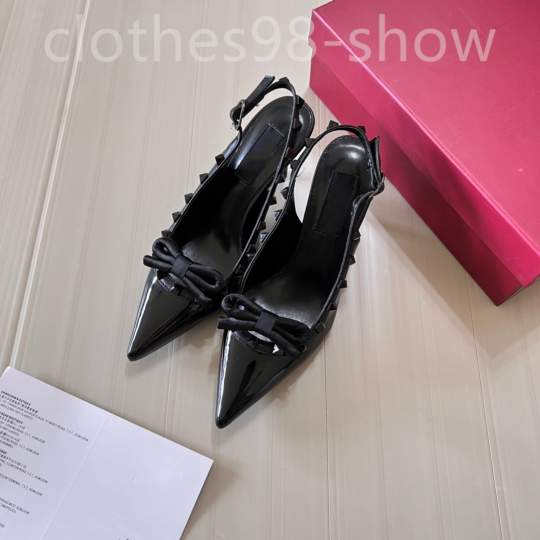 strap heels sandals rivets dress valentine shoes designer pointed toe patent leather women studded strappy with studs top