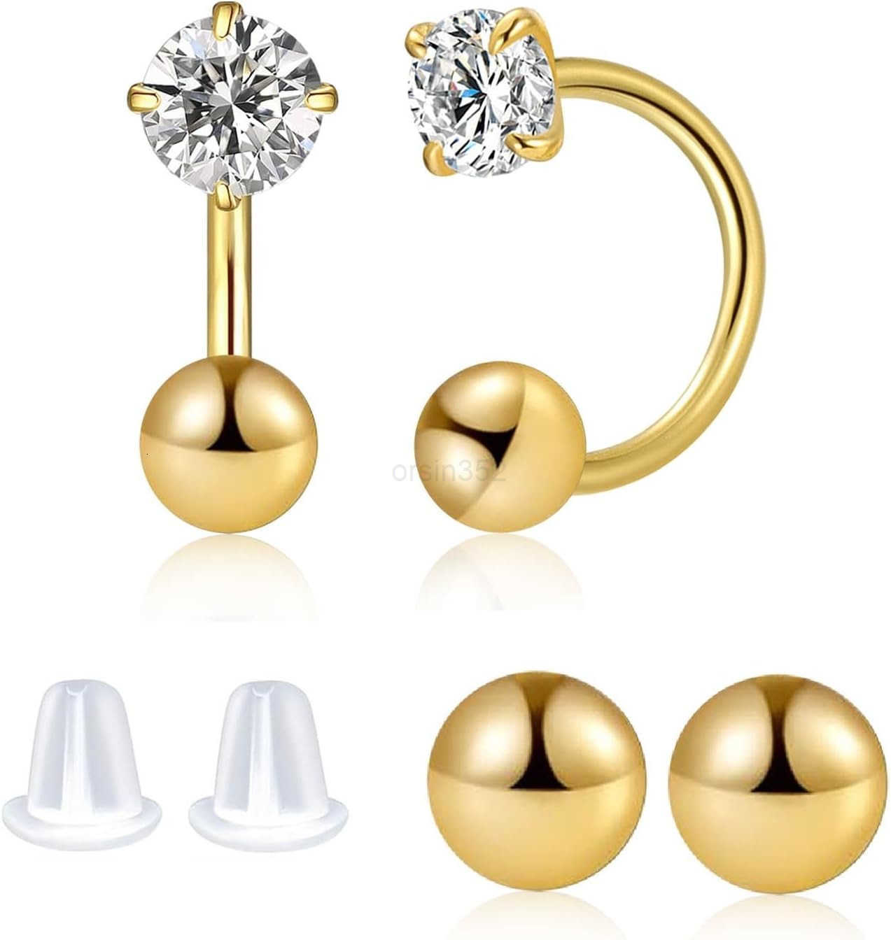 8mm Small Half Hoop Huggie Earrings for Women Teen Girls with Ball Screw Back 3mm CZ Open Hoop Earrings Cartilage Helix Piercing Ball Screw BacksW2509
