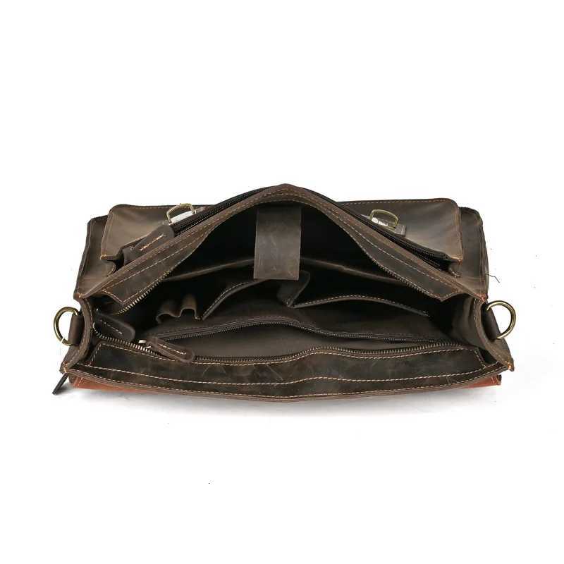 Vintage Crazy Horse Leather Men Briefcase Work Business Laptop Bag Shoulder Messenger Bag Male Tote Handbag Bolsos Para Hombre Z250906