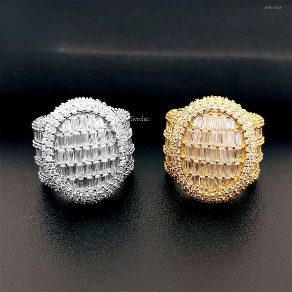 Hip-Hop Sier Inlaid D Color VVS Baguette Moissanite Ring Unisex Fashion Trend Full Dia