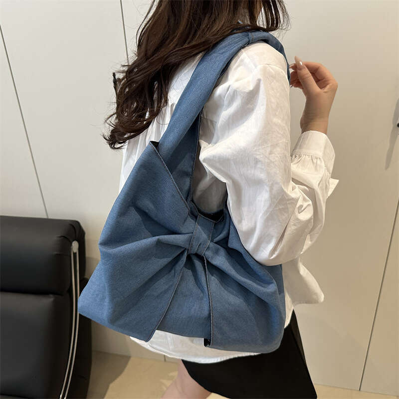 2025 Designer Bags New Fashion Simple Denim Single Shoulder Handbag Cute Exquisite Bow Niche Commuter Tote Bag