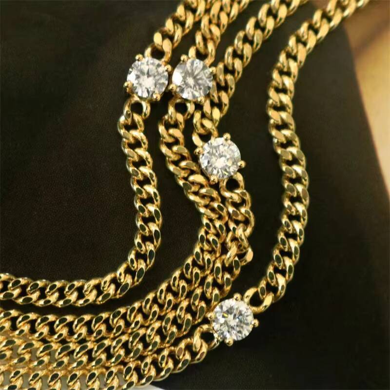 18K Yellow Gold Round Cut Diamond Cuban Link Bracelet Solid Gold 3MM Cuban Link Bracelet for Men and Women