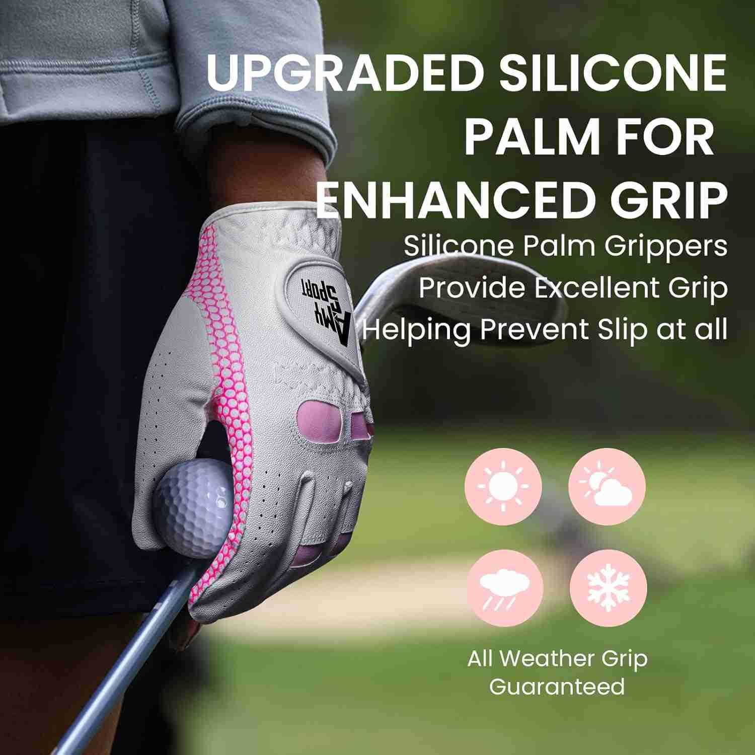 Sport Golf Gloves Women Left Hand Right All Weather Rain Grip Value 2 Pack Ladies Soft Pink Glove Lh Rh Both Hand Fit Size Small Medium Large XLW25091