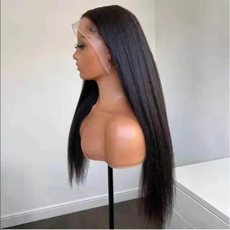Kinky Straight 360 Full Lace Wigs Yaki Straight Human Hair Wigs Brazilian 13x6 HD Lace Frontal Wig Preplucked 250% High Density Ready To Wear