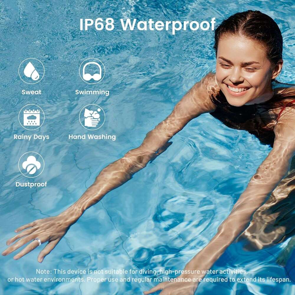 Jojovenusmall Smart Ring for Women & Men - IP68 Waterproof Fiess Tracker with Long Lasting Batteries, 28-Language App, Sleep/Step/Heart Rate Monitor (