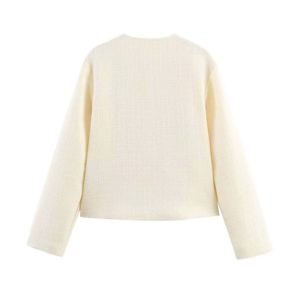 DHEssentials 2025 New Fashionable Elegant Women's Clothing with Unique Buckle Decoration, Little Chanel Style V-Neck Top