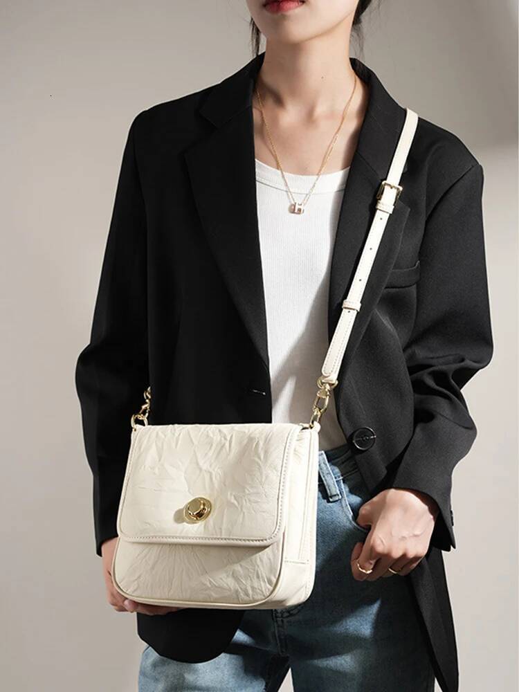 Zency Designer Underarm For Women's Advanced Pleated Black Beige Vintage Tote Crossbody Shoulder Bag Flap Gold Buckle