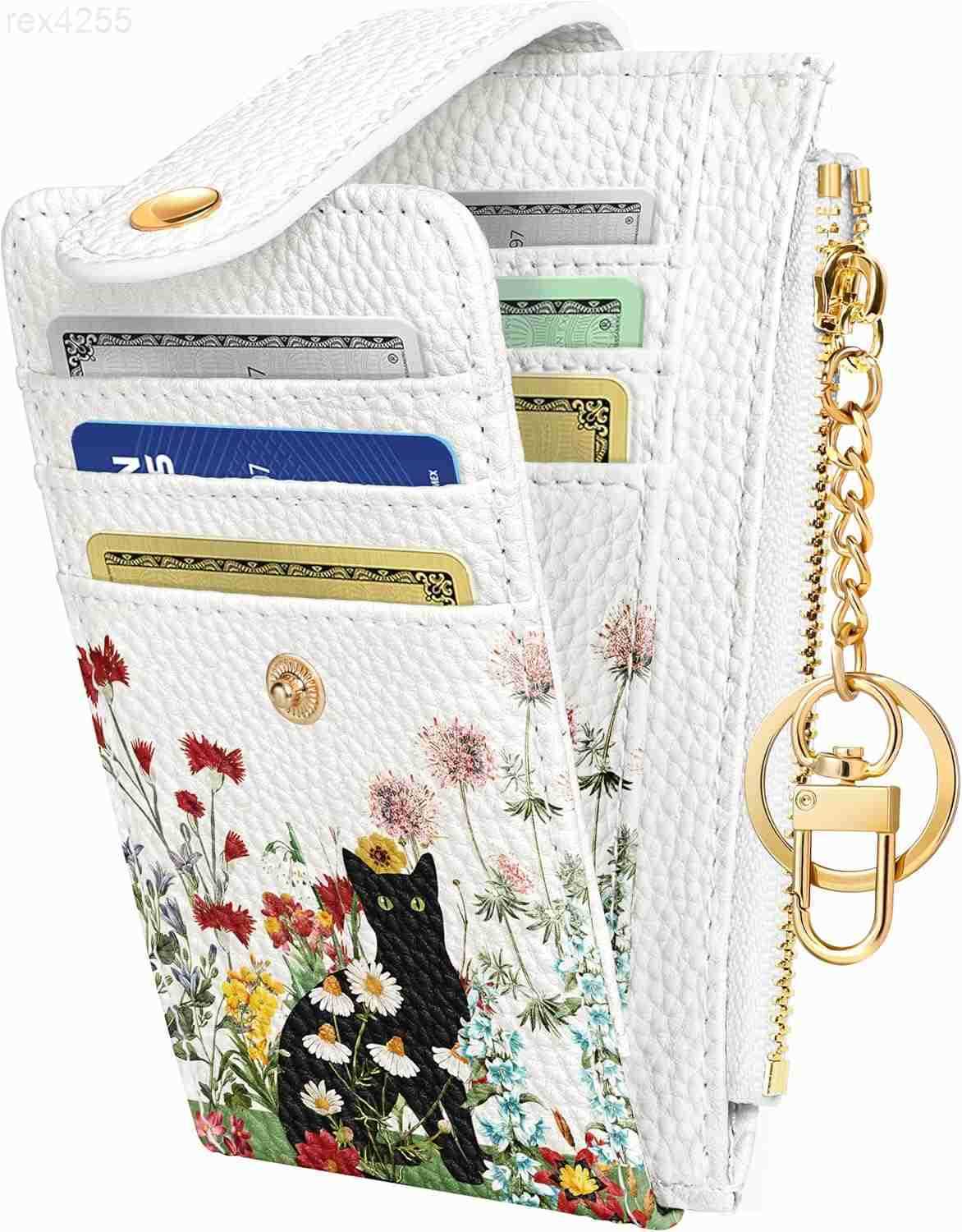 Cute Card Wallet Women Small Wallets with Keychain Sun Moon RFID Credit Cardholder Aesthetic Fashion Design Coin Purse for Female Ladies Teen GirlsW25