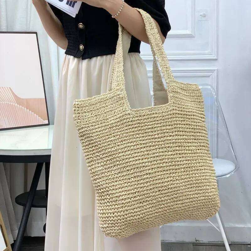 Handwoven Large Capaci St Vest Casual Beach Tote Bag Spring Summer Crossbody Basket Weave Soft Women's Handbag
