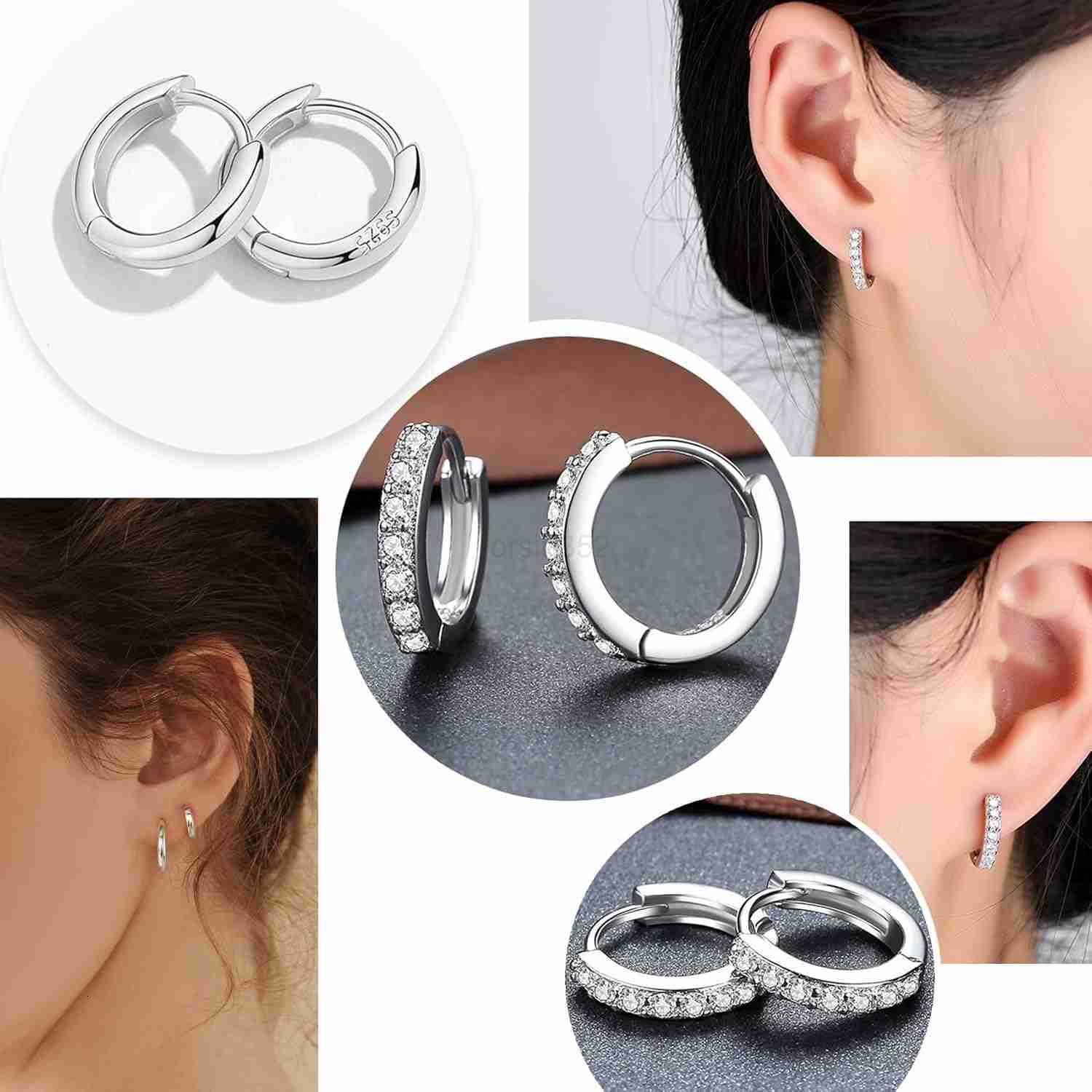 6 Pairs 925 Sterling Silver Small Hoop Earrings for Women14k Real Gold Hypoallergenic Tiny Cubic Zirconia Cartilage Huggie Earring Sets for Multiple P