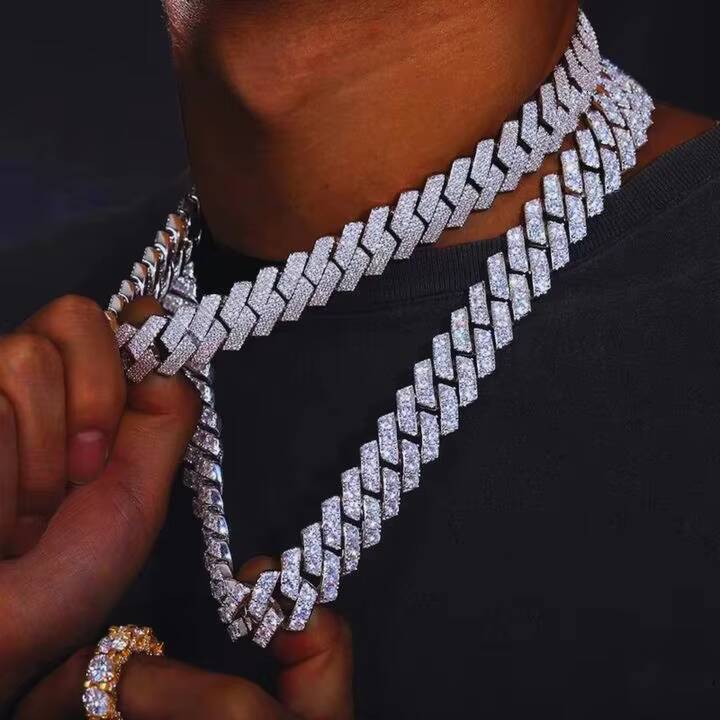 Hip Hop 925 Silver Cuban Link Chain 8MM14MM Iced Out VVS Moissanite Necklace and Bracelet