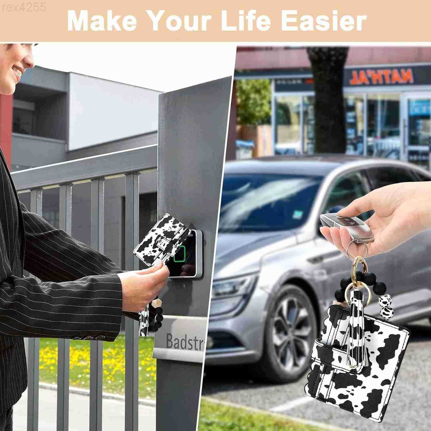 Keychain for Women Silicone Key Ring Bracelet Wristlet Wallet Bracelet Keychain Card Holder KeyringW250911
