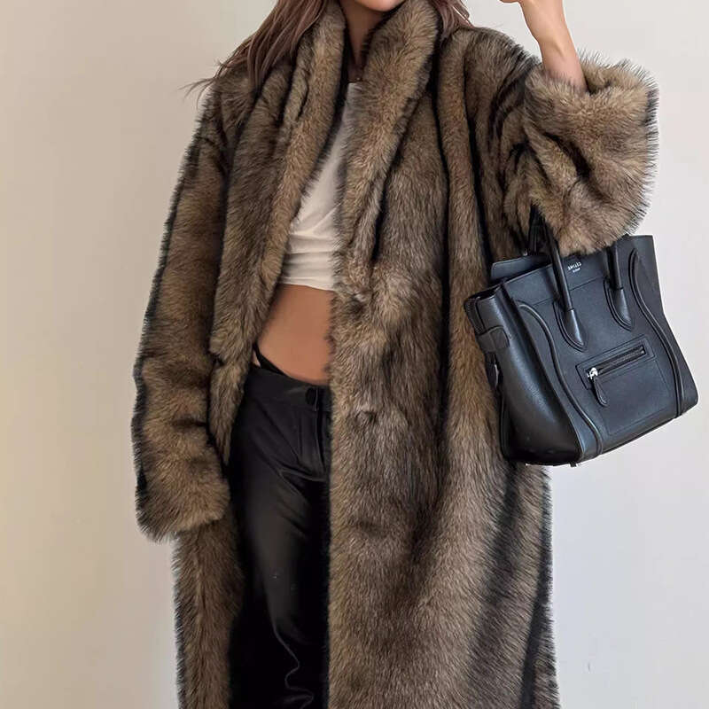 2025 Oversized Long Plush Gradient Fur Coats Woman Lapel Fluffy Faux Fur Jacket Winter Coat Woman New in Coats & Jackets New Fashion