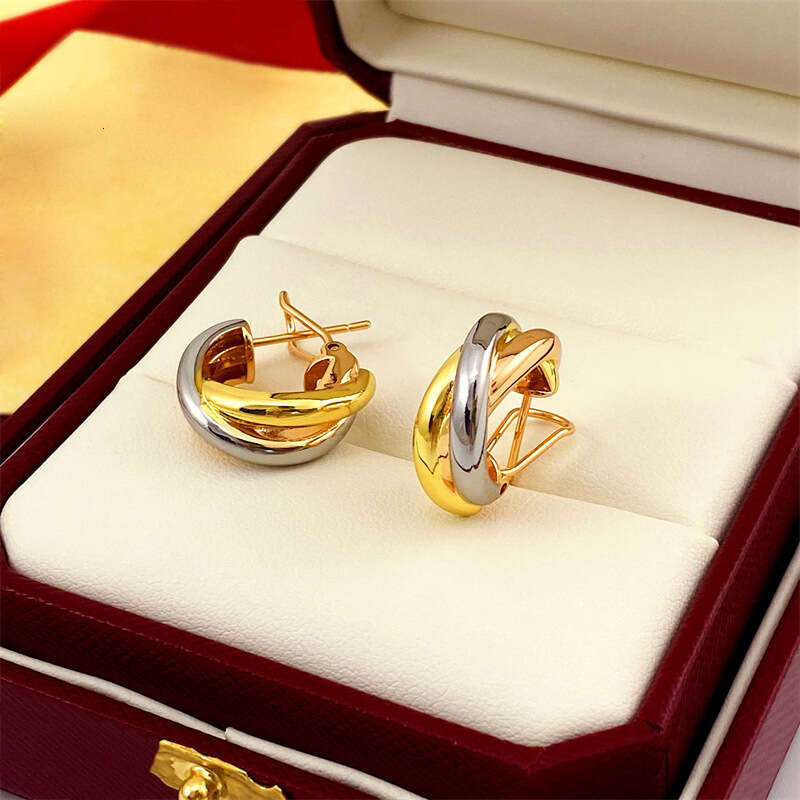 Kaga Three-Hoop Three-Color Braided Sier Gold Rose for Women Light Internet Celebrity Design Smooth Earrings