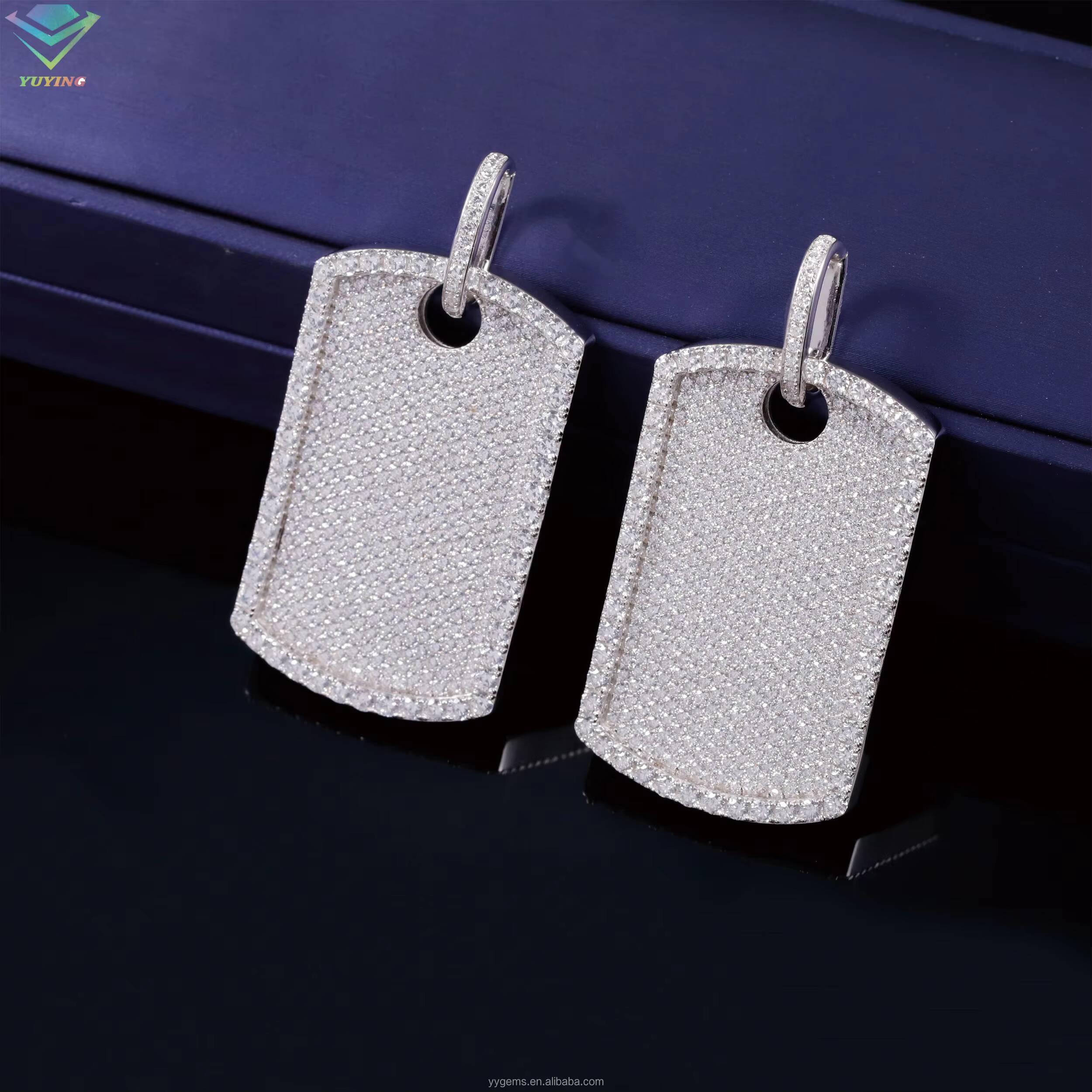 Full Iced Out Moissanite Diamonds Tag Pendant Rope Chain White Gold Plated 925 Silver Hip Hop Pendant Dog Tag Necklace Jewelry