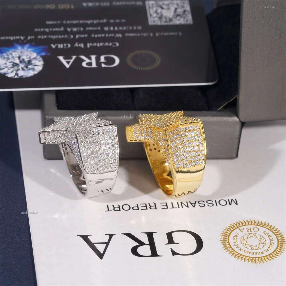 Hip Hop New Sier Inlaid D Color VVS Moissanite Star Style Unisex Ring Ins Fashion