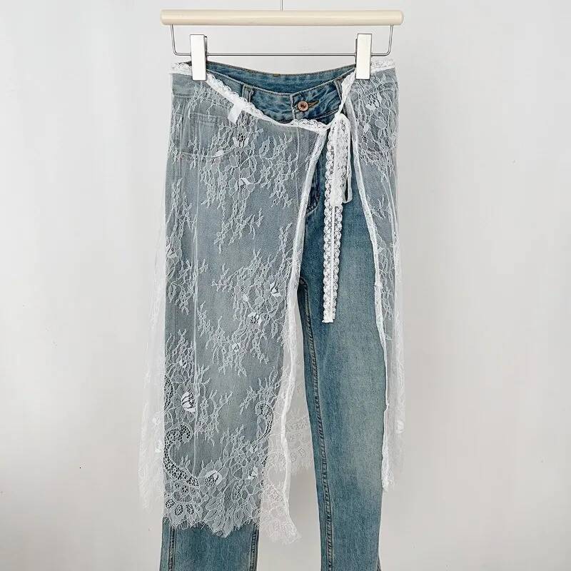 Midi Skirts Women Lace Drawstring Design Elegant Korean Style Spring Summer A-line High Waist Irregular Side Slit Fashion Street dongdumaoyi