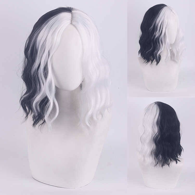 cos Wig 101 Loyal Dog Cruella de Vil Cruella Black and White Witch Color Combination Short Curly Hair W241025 - view 8