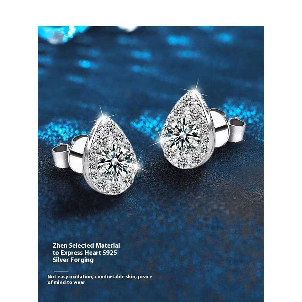 Sterling Sier Water Drop Ear Studs Elegant 50 Points D Color Moissanite Earrings High-End Simple Design for Wholesale