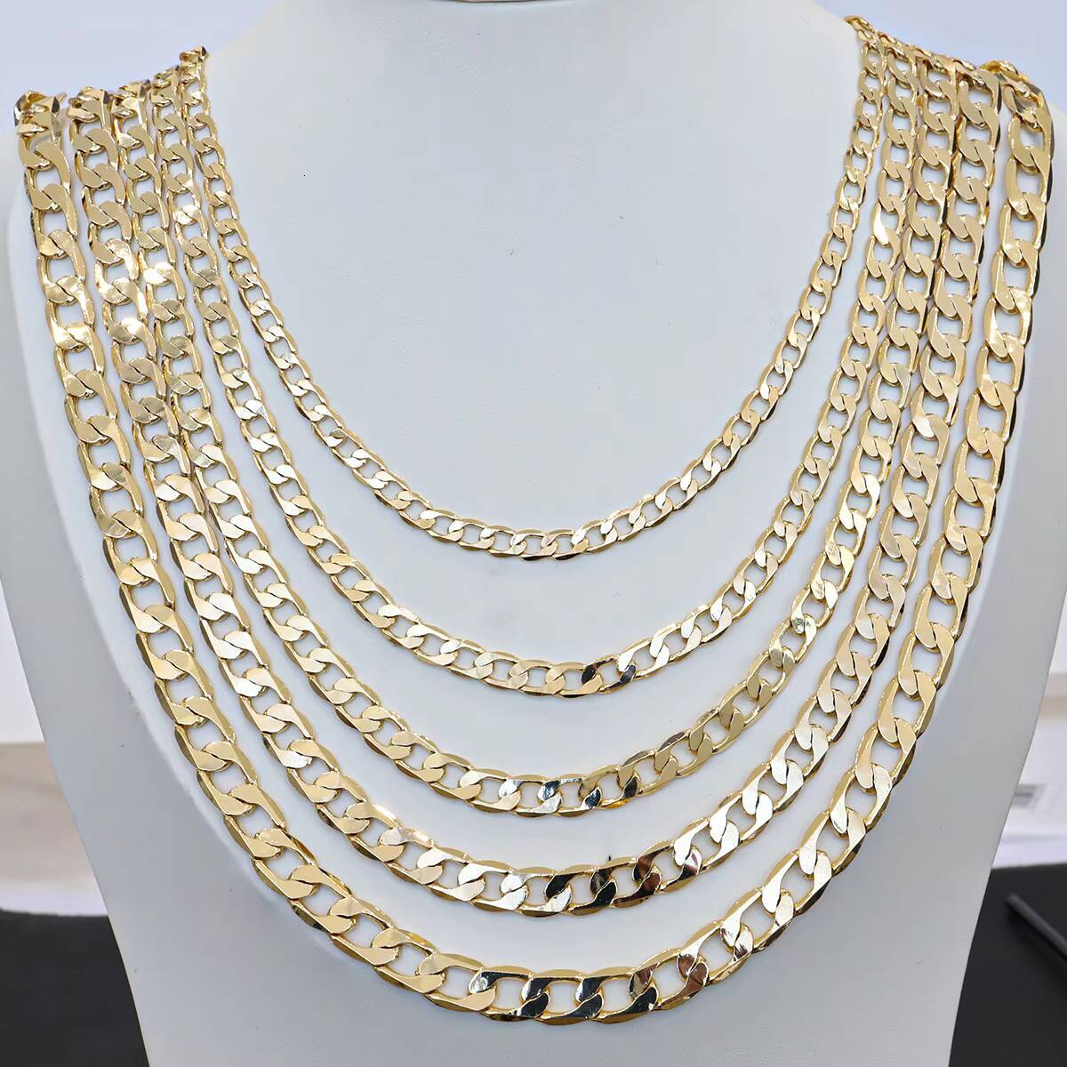CM Custom 14K Gold Plated Brass Cuban Link Chain Necklace Multiple Width Length Cut Figaro Chain for Women Mens