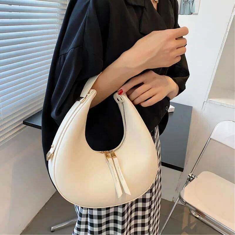PU Leather Women Designer Handbag Purses New Fashion Vintage Wallet Double Zipper Half Moon Crescent Hobos Shoulder Bags