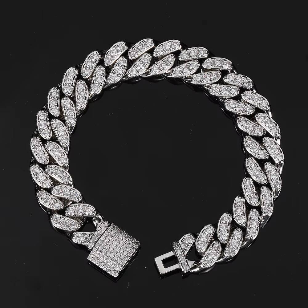 NUOYA 12mm Hip Hop Iced Out Cuban Link Chain Micro Pave Bling CZ Cuban Chain Necklace for Women