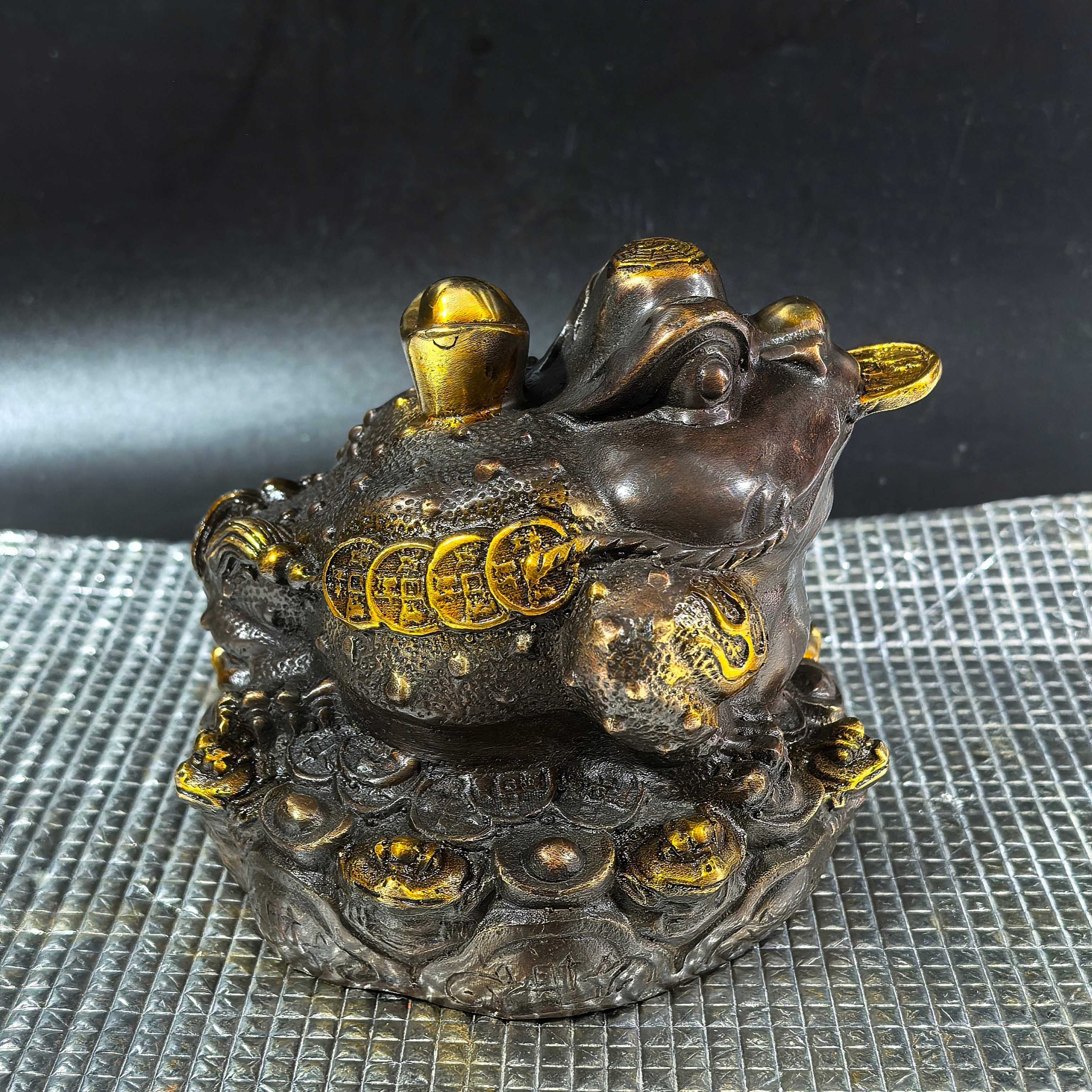 Antique Lucky Bronze Collection Ingot Ornaments Golden Toad Gift Cashier Shop Opening Living Room Three-legged Toad