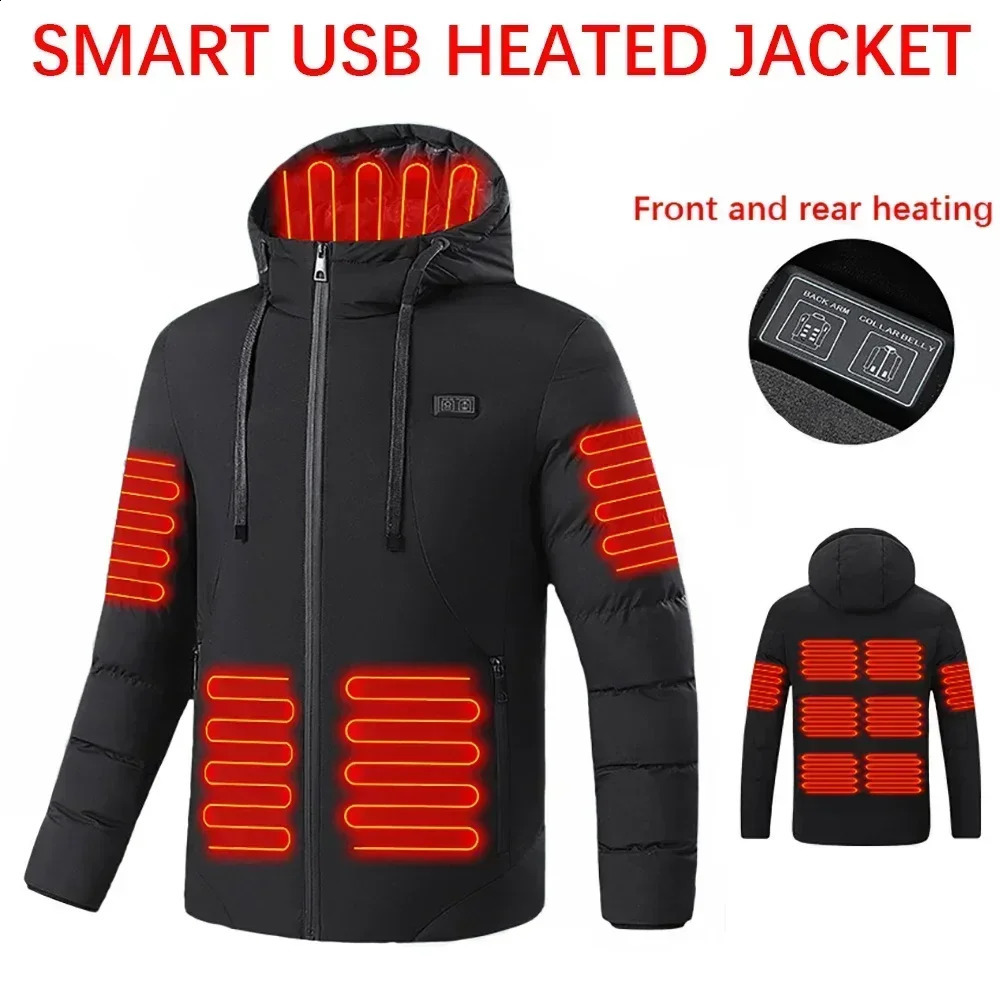 Heated jacket 411 zone smart USB single and double control electric heated Coat winter camping hiking mens hooded Parka 6XL 250911