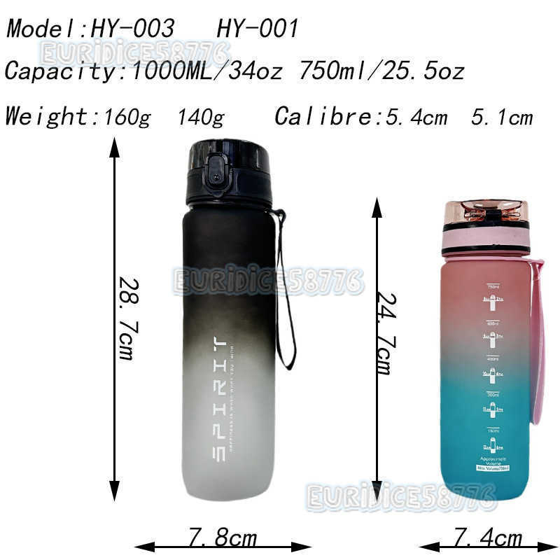 Large Capacity Frosted Gradient Plastic Water Bottle with High Aesthetic Value Outdoor Sports and Fitness Water Bottle Direct Drinking Cup H250911