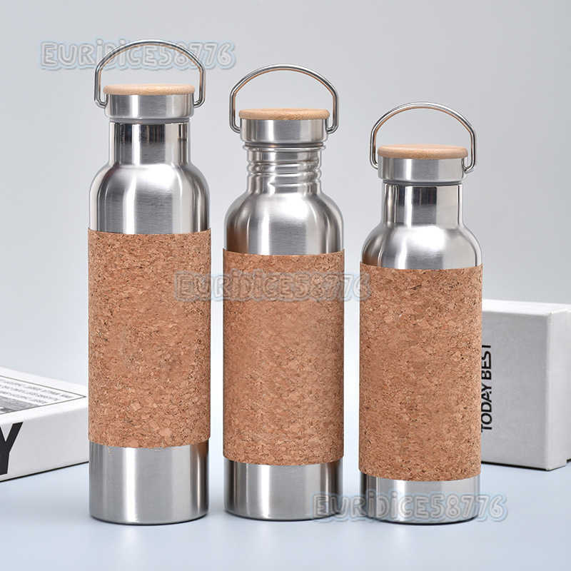 Creative Cork Cloth Cover American Style Large Mouth Sports Water Bottle Outdoor Portable Hiking Bottle Cycling Insulated Cup H250911