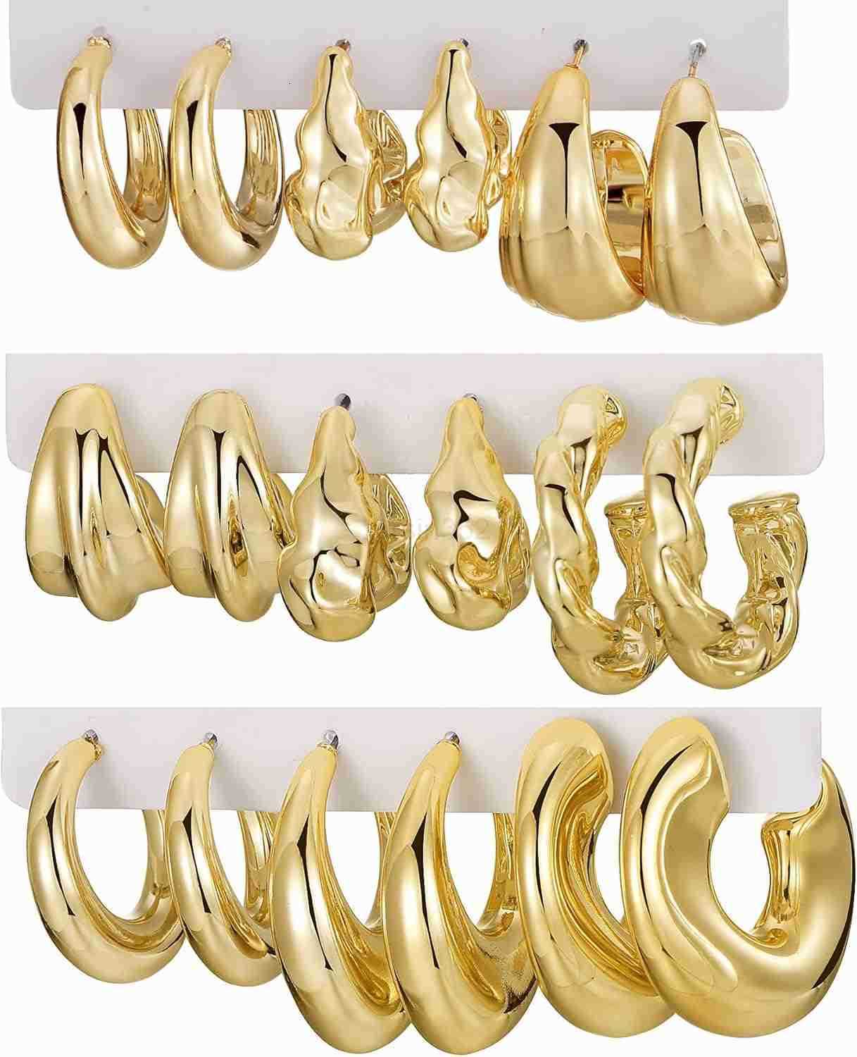 24 Pairs Gold Hoop Earrings Set for Women Hypoallergenic Chunky Chain Twisted Open Hoops Dangle Earring Packs for Birthday Party Christmas Fashion Jew
