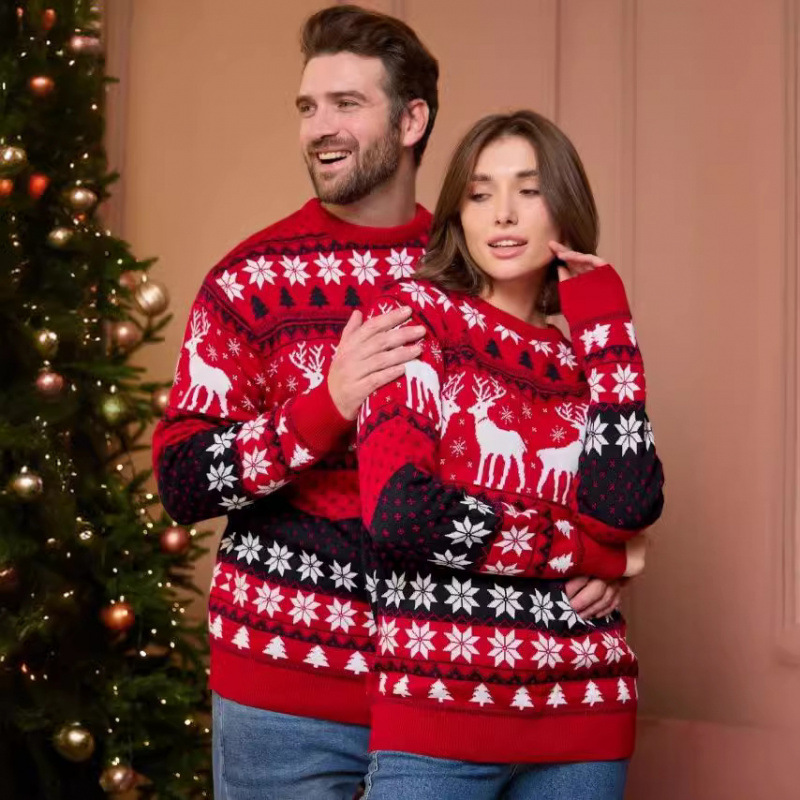 Christmas Casual Loose Knitwear Sweaters Couples Outfits O-Neck Sweater Top Holiday Party Sweatshirts Winter 2023